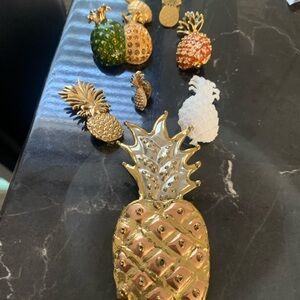 Gold and White Pineapple Brooch Set